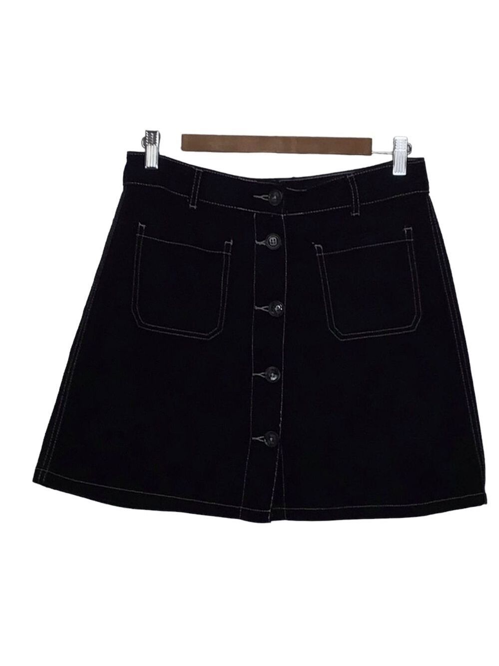 STREETWEAR society mini skirt black button up skirt large denim style material